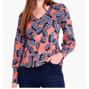 NIC+ZOE Women's Coral and Navy Paisley Blouse
